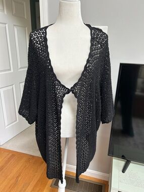 R&K Black Open-Weave Women's Shrug with Single Front Tie